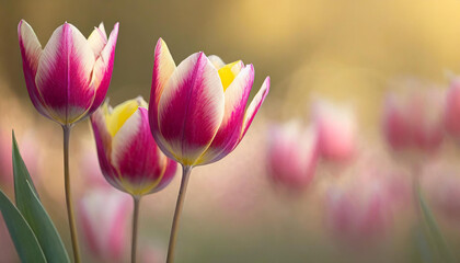 Różowo-żółte Tulipany, tapeta, dekoracja. Generative AI