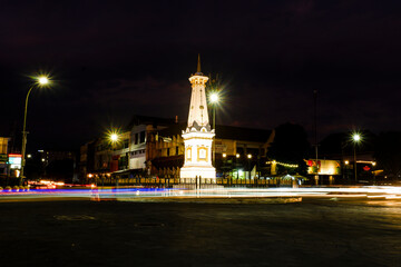 Fototapeta na wymiar portrait of a monument as a landmark of the city of Yogyakarta, Indonesia at night. can be an image asset for news and other visual needs