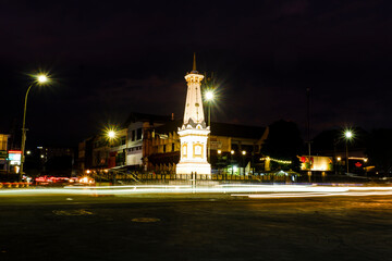 Fototapeta na wymiar portrait of a monument as a landmark of the city of Yogyakarta, Indonesia at night. can be an image asset for news and other visual needs