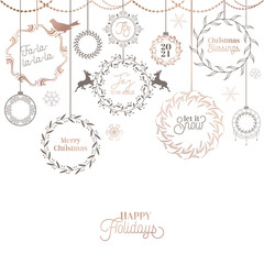 Vintage Christmas Wreath Design, Winter Holiday Calligraphic Card, Vector Page Typography Decoration - 764222926