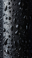 Drops of water or other liquid on dark plastic or other dark material close up
