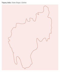Tripura, India. Simple vector map. State shape. Outline style. Border of Tripura. Vector illustration.