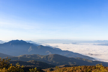 Sea of mist and mountain landscape at Doi Inthanon National Park, North Thailand.