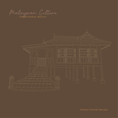Line vector of Malaysian traditional house in Melaka