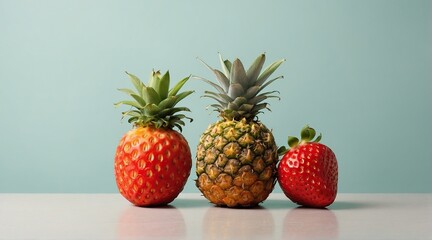 Pineapple strawberry hybrid. Strawberry and pineapple. Strawberry concept. - obrazy, fototapety, plakaty