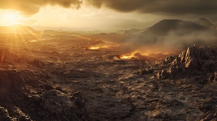 Atmospheric Planet with Volcanic Landscape