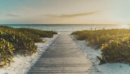Obraz premium boardwalk leading to the white sand beach 