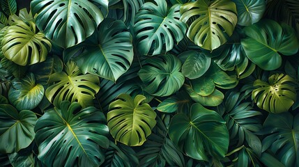 Emerald Canopy: Tropical Leaf Closeup - obrazy, fototapety, plakaty