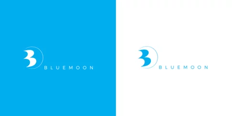 Möbelaufkleber Blue Moon logo with B shape carved out of the moon. Elegant line moon with a sans serif modern font in a logo vector design.  © Muza