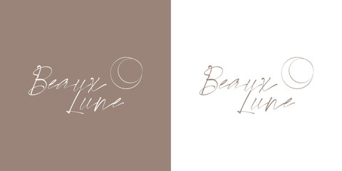 Hand written Beaux Luna logo design with a subtle line moon. Vector logo design. 
