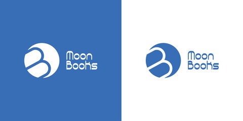 Moon Books vector logo design with B and moon symbol. - obrazy, fototapety, plakaty