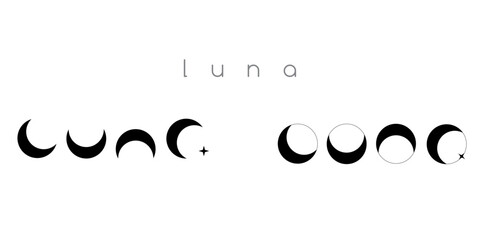 Minimalist word luna designed from crescent moons. Cosmic vector logo or sign. - obrazy, fototapety, plakaty