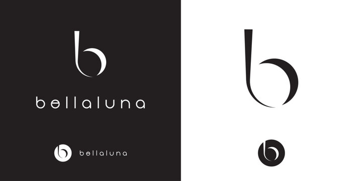 Bellaluna vector logo design with lower caps b and crescent moon as symbol. 