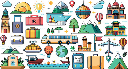 travel icons in flat style