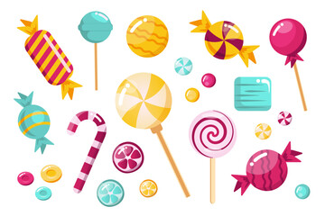 Set of candy illustrations on a white background for print, wall art, wallpaper, books, website, decoration