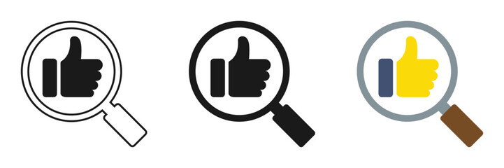 Set of magnifying glass icons with like, illustration