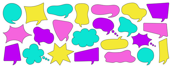 Set of comic speech bubbles. Colored dialog bubbles. Comic speech explosions. Transparent background