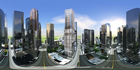 Panorama of the city. Environment map. HDRI map. equidistant projection. Spherical panorama.
3D rendering - 764230716