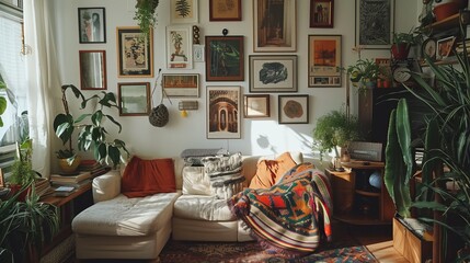 Fototapeta na wymiar Bohemian Living Room with Framed Posters