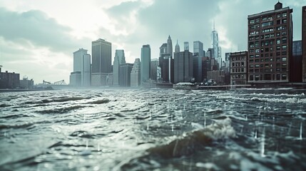 Urban area impacted by rising sea levels - obrazy, fototapety, plakaty