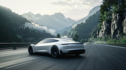 White Sports Car Driving Down a Mountain Road