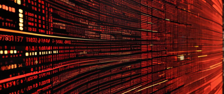 abstract background of coding software for stock market, red and orange sci-fi palette tone