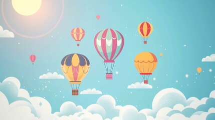 Serene Sky Adventure with Colorful Hot Air Balloons at Sunrise