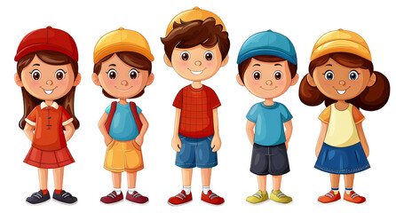 Children with smiles in cute and cartoon style clipart. Expression of friendliness and joy.
Concept: template for children's applications and books, advertising for children's clothing.