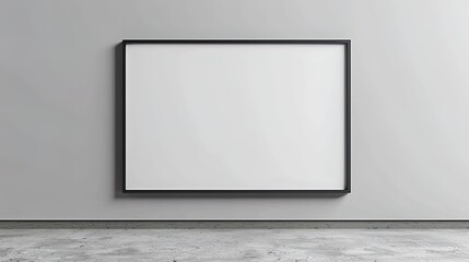 Simplistic design of a thin black frame mockup hanging on a blank white studio wall, offering a ne - obrazy, fototapety, plakaty
