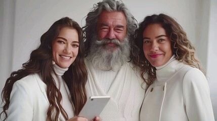 Senior man with a white beard using a smartphone in the gym.