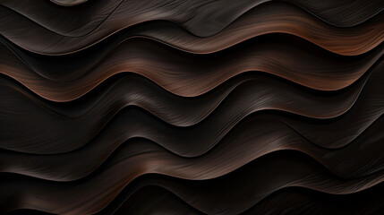 Abstract wavy wooden texture in dark brown tones. Modern background design for print and web. Elegant wood waves with copy space - obrazy, fototapety, plakaty