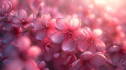 Detailed shot showcases the intricate petals of pink cherry blossoms, symbolizing renewal and the - obrazy, fototapety, plakaty