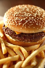 Classic cheeseburger with a side of fries.