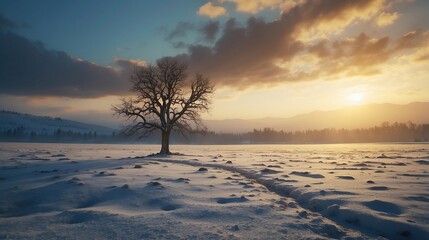 tree in snow field