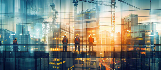 Fototapeta premium professional engineer and manager standing concentrate in building construction industry background with construstion engineer