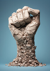 a fist made of bricks, in a style of an ad poster, ad campaign сreated with Generative Ai