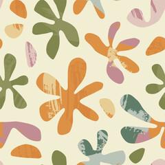 Fototapeta premium Abstract flower art seamless pattern illustration. Organic nature floral background in vintage style. Spring season decoration texture, drawing print.