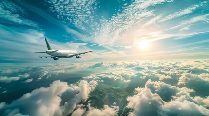 Naklejka premium Airplane Flying High Above the Clouds