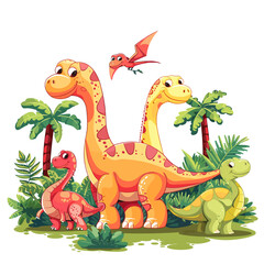 Obraz premium Cartoon dinosaurs in the jungle. Vector illustration isolated on white background.