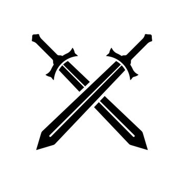 Crossed swords icon. Black silhouette. Front side view. Vector simple flat graphic illustration. Isolated object on a white background. Isolate.
