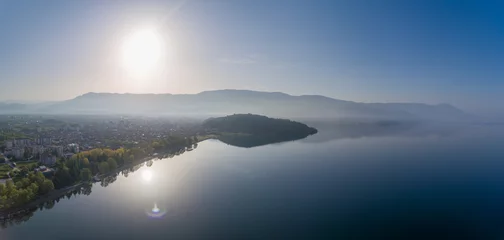 Photo sur Plexiglas Europe du nord Ohrid Lake in North Macedonia. Beautiful Sunlight and Mountain in Background