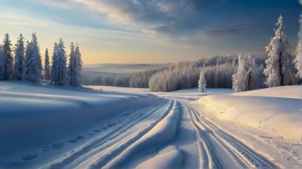 Foto op Canvas Winter mountains snowy landscape. © Kongkon