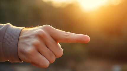 a hand with a finger pointing, very close up- shot, in a style of advertisment сreated with Generative Ai