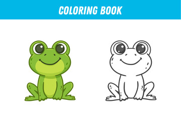 coloring book with cute frog. Cartoon froglet. Activity page. Vector
