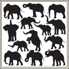 Elephant silhouette, elephant silhouette set