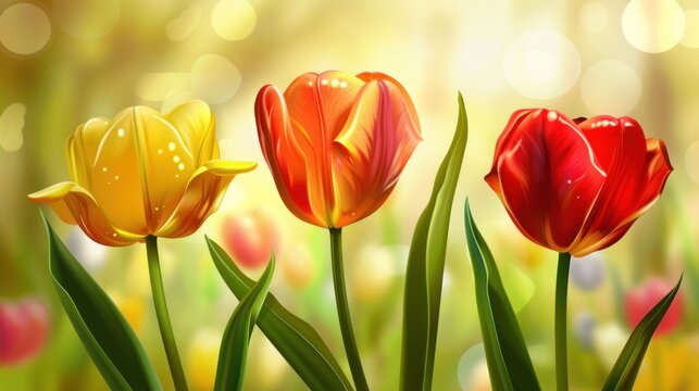 Beautiful tulip flower spring illustration on white background. AI generated image