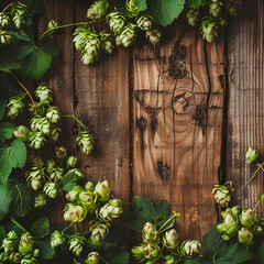Wooden texture with hops plant