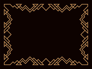 Art deco frame. Vintage linear border. Design a template for invitations, leaflets and greeting cards. Geometric golden frame. The style of the 1920s - 1930s. Vector illustration