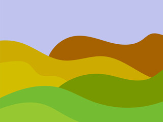 Natural landscape in a minimalistic style. Plains and mountains, fields and meadows. Boho decor for prints, posters and interior design. Mid Century modern decor. Vector illustration