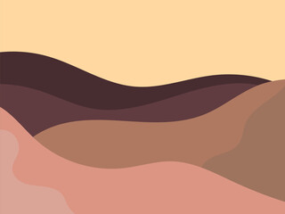 Wavy landscape in a minimalistic style. Landscape with hills. Boho decor for prints, posters and interior design. Mid Century modern decor. Trend style. Vector illustration
